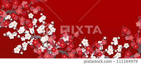 Japanese style red and white plum blossom background, background red Japanese style red and white plum blossom background, background red 111164979