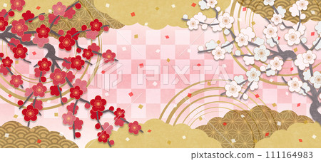 Japanese style red and white plum blossom background, background pink Japanese style red and white plum blossom background, background pink 111164983