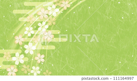 Background of cherry blossom flowers dancing in the wind in Japanese style, green Background of cherry blossom flowers dancing in the wind in Japanese style, green 111164997