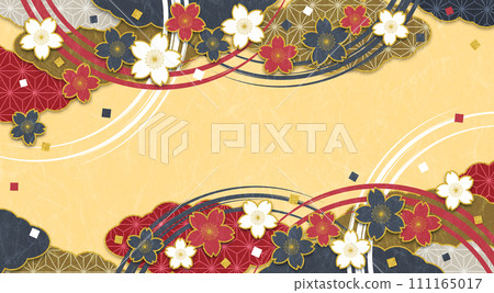 Japanese style cherry blossom background, dark color, background yellow Japanese style cherry blossom background, dark color, background yellow 111165017