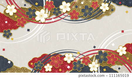 Japanese style cherry blossom background, dark color, white background 111165019