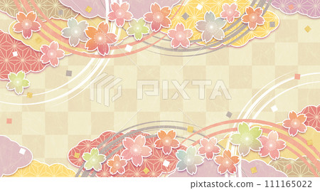 Japanese style cherry blossom background, pale colorful, yellowish 111165022
