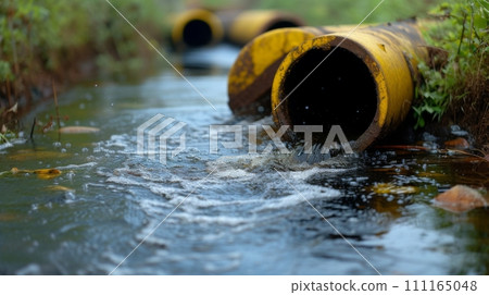 Wastewater pollution, industrial pipe, sewage, dirty water leakage into the river Wastewater pollution, industrial pipe, sewage, dirty water leakage into the river 111165048