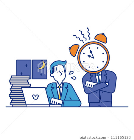 A tired businessman who doesn't finish his work and keeps working overtime A tired businessman who doesn't finish his work and keeps working overtime 111165123