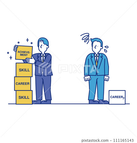 A business person who is worried about his career while looking at talented people A business person who is worried about his career while looking at talented people 111165143