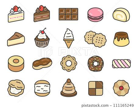 Illustration set of sweets icons (line drawing color) 111165249