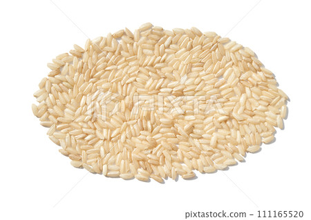 An oval of raw brown and white rice, forming a pile on an isolated background. An oval of raw brown and white rice, forming a pile on an isolated background. 111165520