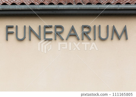 Funeral home in France called funerarium in French language 111165805
