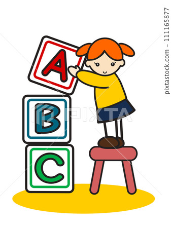 Girl stacking alphabet blocks Girl stacking alphabet blocks 111165877