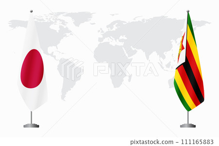 Japan and Zimbabwe flags for official meeting 111165883