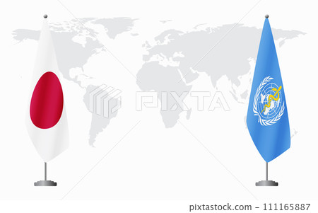 Japan and World Health Organization flags for official m 111165887