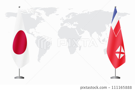 Japan and Wallis and Futuna flags for official meeting 111165888