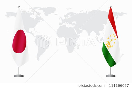 Japan and Tajikistan flags for official meeting 111166057