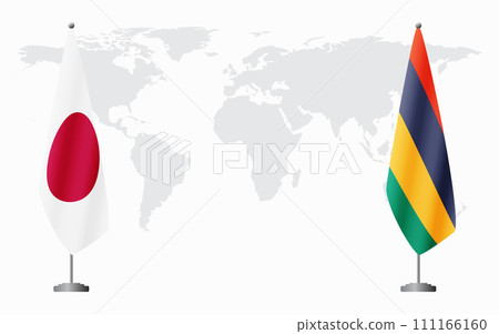 Japan and Mauritius flags for official meeting 111166160
