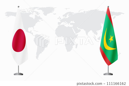 Japan and Mauritania flags for official meeting 111166162