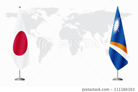 Japan and Marshall Islands flags for official meeting 111166163