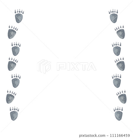 Watercolor wildlife animal footprints vertical frame isolated on white 111166459