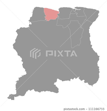 Coronie District map, administrative division of Suriname. Vector illustration. Coronie District map, administrative division of Suriname. Vector illustration. 111166733