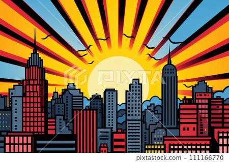 comic retro pop art style sunrise in the city 111166770