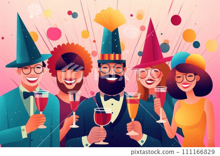 a diverse people wearing colorful party hats Celebrate new year party, illustration a diverse people wearing colorful party hats Celebrate new year party, illustration 111166829