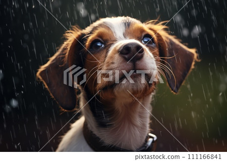 A puppy with floppy ears trying to catch the raindrops with its tongue A puppy with floppy ears trying to catch the raindrops with its tongue 111166841