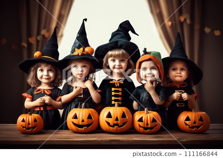 family celebrating halloween event together family celebrating halloween event together 111166844