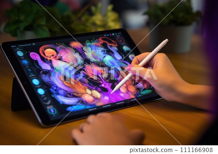 Close up of a Graphic Designer hand drawing on a digital tablet Close up of a Graphic Designer hand drawing on a digital tablet 111166908