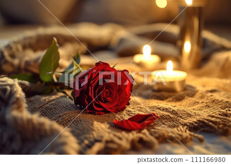 a cozy and intimate Valentine's Day banner with Rose and candles design 111166980