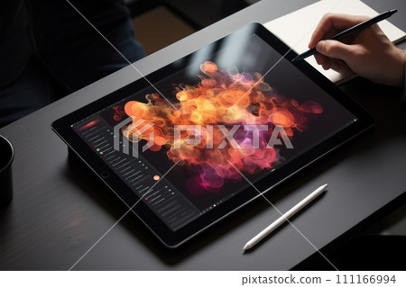 Close up of a Graphic Designer hand drawing on a digital tablet Close up of a Graphic Designer hand drawing on a digital tablet 111166994