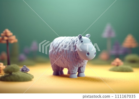 A hippopotamus walking in forest 3D Tiny cute isometric Generative AI 111167035