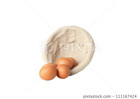 PNG, eggs in a round basket, isolated on white background. 111167424