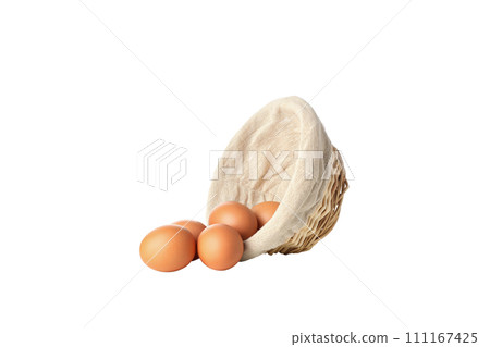 PNG, eggs in a round basket, isolated on white background. 111167425