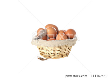 PNG, eggs in a round basket, isolated on white background. PNG, eggs in a round basket, isolated on white background. 111167430