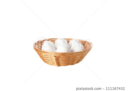 PNG, eggs in a round basket, isolated on white background. 111167432