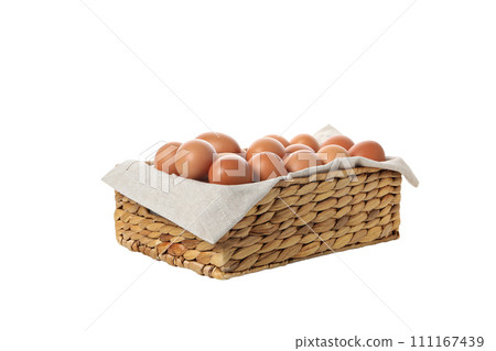 PNG, eggs in a square basket, isolated on white background. 111167439