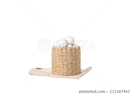 PNG, eggs in a round basket, isolated on white background. 111167441