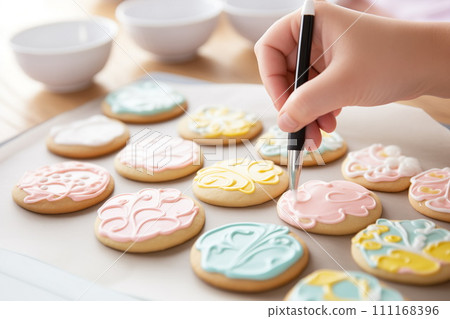 The process of decorating cookies with sugar icing, AI Generative The process of decorating cookies with sugar icing, AI Generative 111168396
