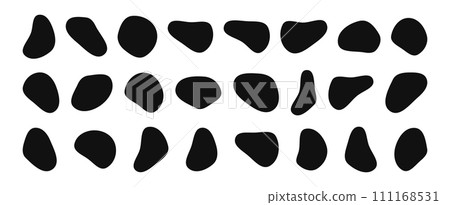 Blob shapes are organic. Freeform irregular figures. Random flowing liquid circles. Smooth silhouette stones. Pack of isolated vector elements on a white background. Blob shapes are organic. Freeform irregular figures. Random flowing liquid circles. Smooth silhouette stones. Pack of isolated vector elements on a white background. 111168531