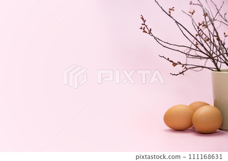 eggs and branch. Simple empty Easter background eggs and branch. Simple empty Easter background 111168631