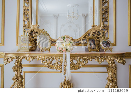 bridal bouquet on a beautiful table in classic bridal bouquet on a beautiful table in classic 111168639