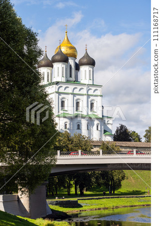 Pskov, vertical landscape photo taken on a sunny summer day 111168717
