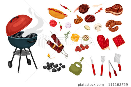 Vector illustration of picnic supplies. Vector illustration of picnic supplies. 111168739