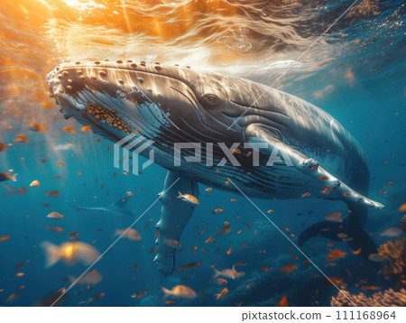 huge whale underwater closeup 111168964