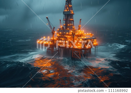 offshore oil platform in storm 111168992