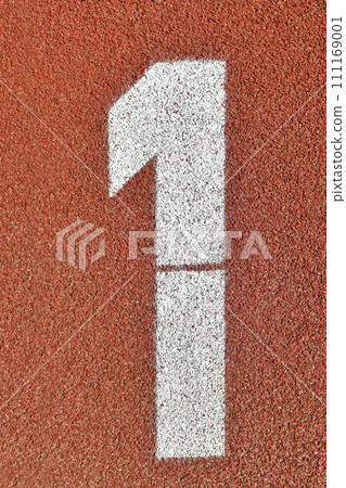Number one on a red runway is numbered at a stadium 111169001
