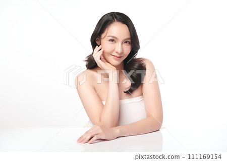 Beautiful young asian woman with clean fresh skin on white background, Face care, Facial treatment, Cosmetology, beauty and spa, Asian women portrait. 111169154
