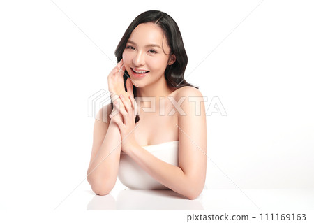Beautiful young asian woman with clean fresh skin on white background, Face care, Facial treatment, Cosmetology, beauty and spa, Asian women portrait. 111169163