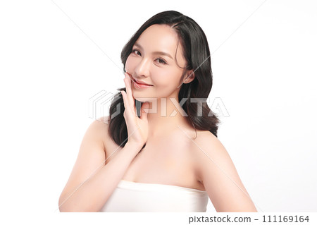 Beautiful young asian woman with clean fresh skin on white background, Face care, Facial treatment, Cosmetology, beauty and spa, Asian women portrait. 111169164