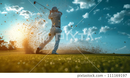 golf player in the green field golf player in the green field 111169197