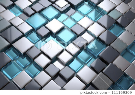 Mosaic cubic geometrical wall in llight silver, dove color, rich pastel blue, graphite gray, beaver color tones. Mosaic cubic geometrical wall in llight silver, dove color, rich pastel blue, graphite gray, beaver color tones. 111169309